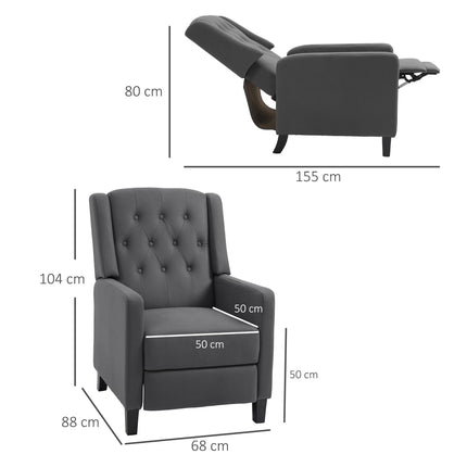 Wingback Recliner Armchair with Footrest and Button Tufted Microfibre Upholstery - Deep Grey