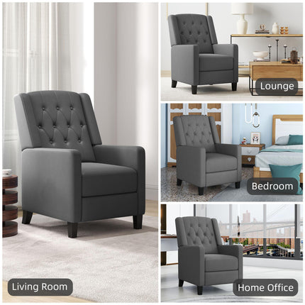 Wingback Recliner Armchair with Footrest and Button Tufted Microfibre Upholstery - Deep Grey