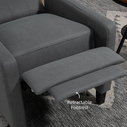 Wingback Recliner Armchair with Footrest and Button Tufted Microfibre Upholstery - Deep Grey