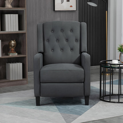 Wingback Recliner Armchair with Footrest and Button Tufted Microfibre Upholstery - Deep Grey