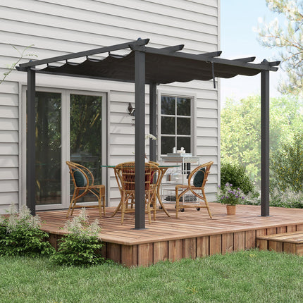 3 x 3 Metre Aluminium Pergola Set with Retractable PU Roof - Grey