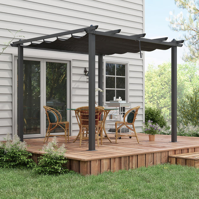 3 x 3 Metre Aluminium Pergola Set with Retractable PU Roof - Grey