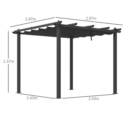 3 x 3 Metre Aluminium Pergola Set with Retractable PU Roof - Grey