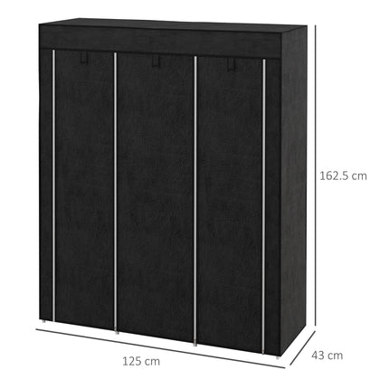 Fabric Wardrobe with 2 Rails and 8 Shelves for Clothes Storage - Black