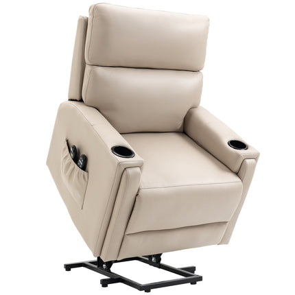 Power Lift Recliner Chair with Massage, Heat & Cup Holders - Beige Microfibre