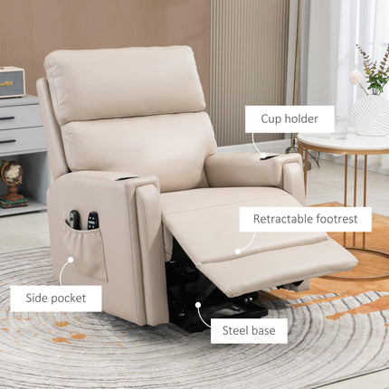 Power Lift Recliner Chair with Massage, Heat & Cup Holders - Beige Microfibre