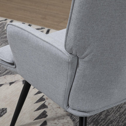 Comfortable Linen Wingback Armchair with Footstool - Light Grey