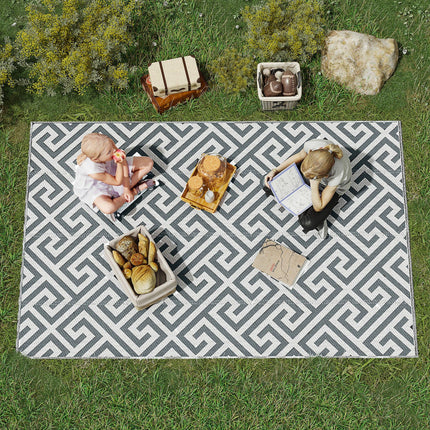 Reversible Outdoor Plastic Straw Rug 152x243cm Portable Camping Mat for Garden Picnic Indoor - Light Grey