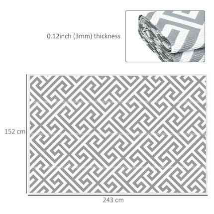 Reversible Outdoor Plastic Straw Rug 152x243cm Portable Camping Mat for Garden Picnic Indoor - Light Grey