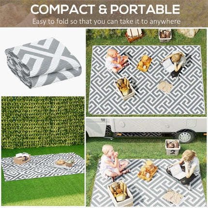 Reversible Outdoor Plastic Straw Rug 152x243cm Portable Camping Mat for Garden Picnic Indoor - Light Grey