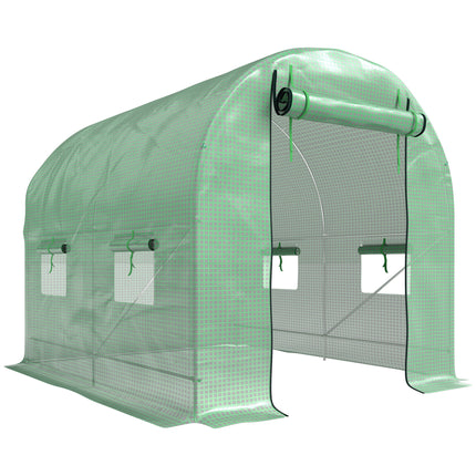 2.5 x 2m Walk-In Polytunnel Greenhouse with Steel Frame and Roll-Up Door - Green