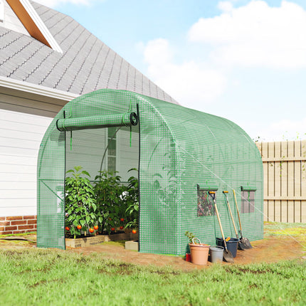 2.5 x 2m Walk-In Polytunnel Greenhouse with Steel Frame and Roll-Up Door - Green