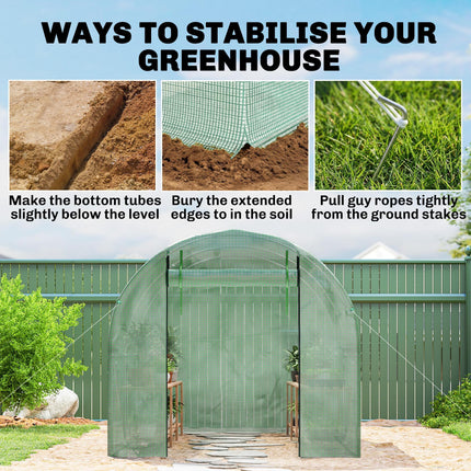 2.5 x 2m Walk-In Polytunnel Greenhouse with Steel Frame and Roll-Up Door - Green
