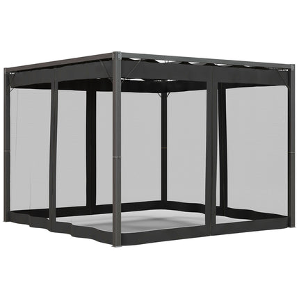 3 x 3 Metre Retractable Pergola With Mesh Curtains - Dark Grey