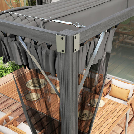 3 x 3 Metre Retractable Pergola With Mesh Curtains - Dark Grey