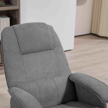 Linen Swivel Recliner Armchair with Footstool and Wooden Base - Grey