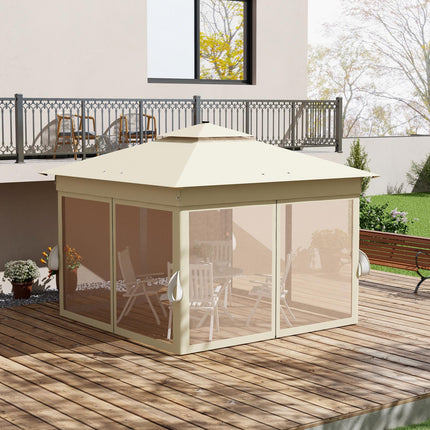 3 x 3m Pop Up Gazebo with Solar LED Lights, Adjustable Frame, Netting & Curtain - Khaki