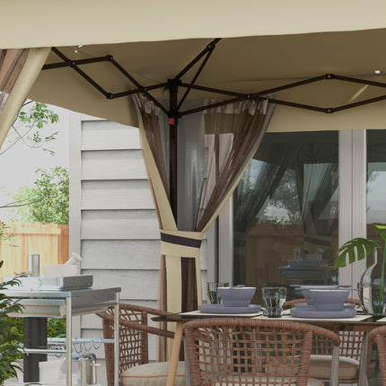 3 x 3m Pop Up Gazebo with Solar LED Lights, Adjustable Frame, Netting & Curtain - Khaki
