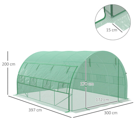 Walk-In Polytunnel Greenhouse Tent with Roll-Up Sidewalls and Zipped Door - Green