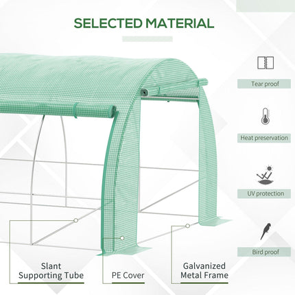 Walk-In Polytunnel Greenhouse Tent with Roll-Up Sidewalls and Zipped Door - Green