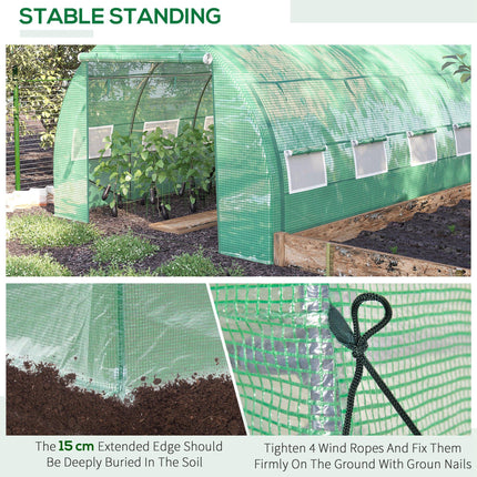 Walk-In Polytunnel Greenhouse Tent with Roll-Up Sidewalls and Zipped Door - Green