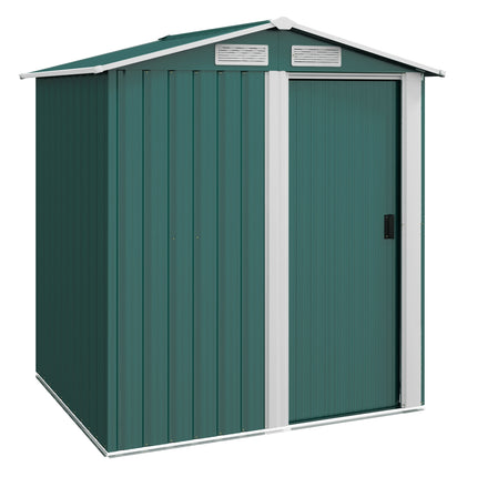 Metal Garden Tool Storage Shed with Sliding Door and Floor Foundation - Green