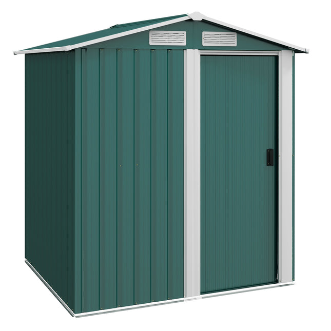 Metal Garden Tool Storage Shed with Sliding Door and Floor Foundation - Green