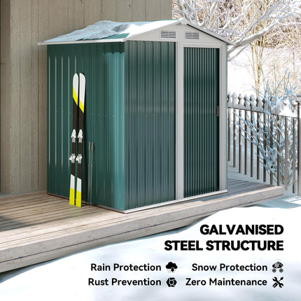Metal Garden Tool Storage Shed with Sliding Door and Floor Foundation - Green