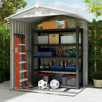 Metal Garden Tool Storage Shed with Sliding Door and Floor Foundation - Green