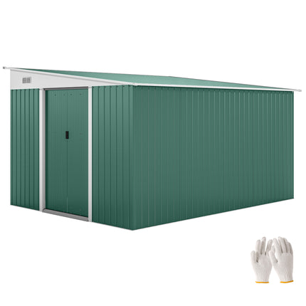 Metal Garden Storage Shed with Double Sliding Doors and Ventilation - Green