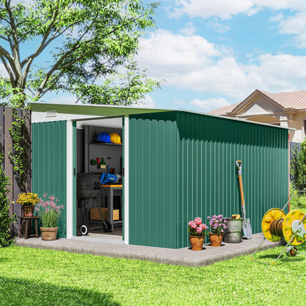 Metal Garden Storage Shed with Double Sliding Doors and Ventilation - Green
