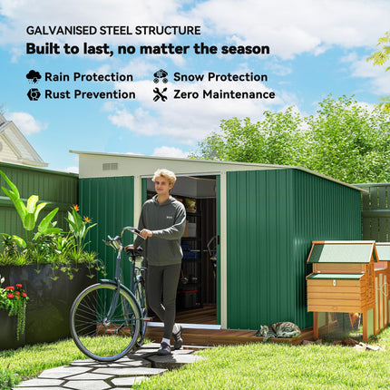 Metal Garden Storage Shed with Double Sliding Doors and Ventilation - Green