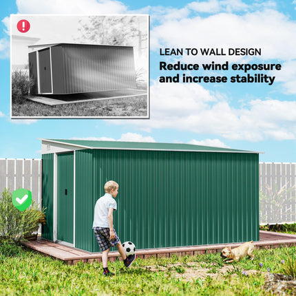 Metal Garden Storage Shed with Double Sliding Doors and Ventilation - Green