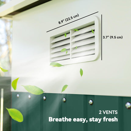 Metal Garden Storage Shed with Double Sliding Doors and Ventilation - Green