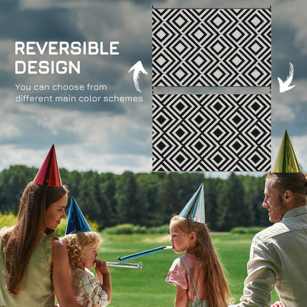 Reversible Outdoor Rug Set with Carry Bag and Ground Stakes - Black and White
