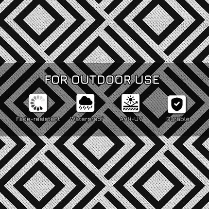 Reversible Outdoor Rug Set with Carry Bag and Ground Stakes - Black and White