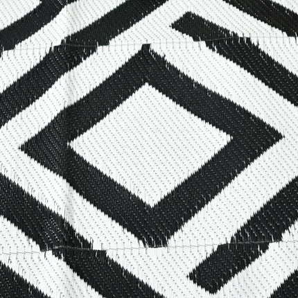 Reversible Outdoor Rug Set with Carry Bag and Ground Stakes - Black and White