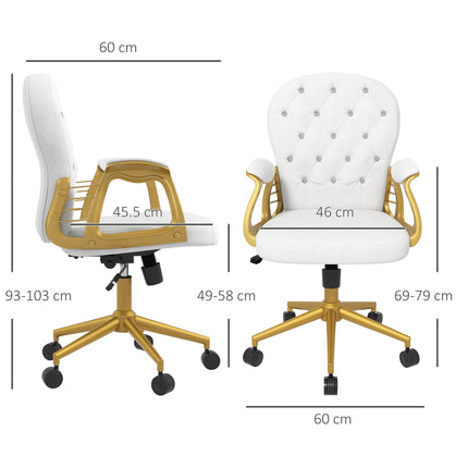 Height Adjustable Button Tufted Home Office Chair with Padded Armrests and Tilt Function - Cream White