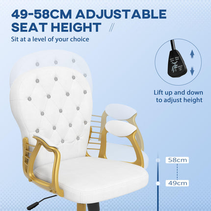 Height Adjustable Button Tufted Home Office Chair with Padded Armrests and Tilt Function - Cream White