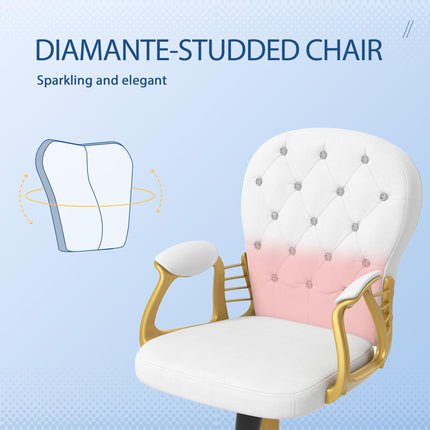Height Adjustable Button Tufted Home Office Chair with Padded Armrests and Tilt Function - Cream White