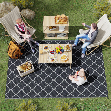 Reversible Waterproof Outdoor Rug 182x274cm with Carry Bag - Black