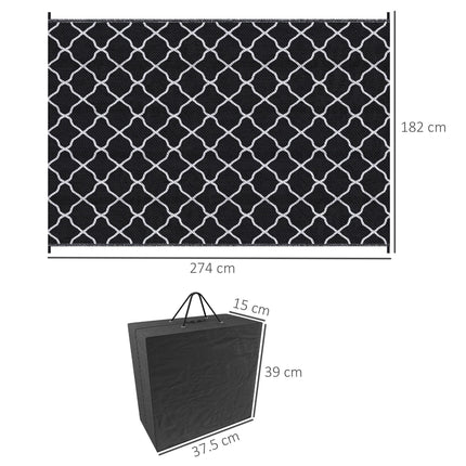 Reversible Waterproof Outdoor Rug 182x274cm with Carry Bag - Black