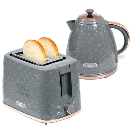 2 Piece 1.7L Kettle and 2-Slice Toaster Set with Auto Shut Off - Grey