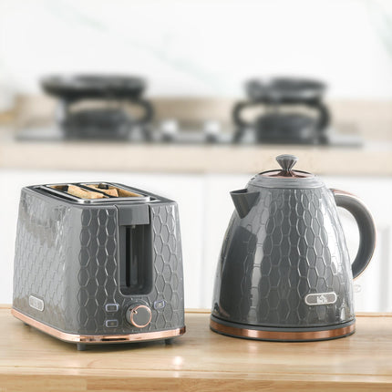 2 Piece 1.7L Kettle and 2-Slice Toaster Set with Auto Shut Off - Grey