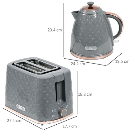 2 Piece 1.7L Kettle and 2-Slice Toaster Set with Auto Shut Off - Grey