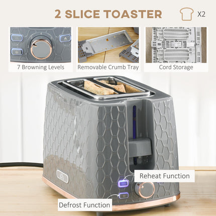 2 Piece 1.7L Kettle and 2-Slice Toaster Set with Auto Shut Off - Grey