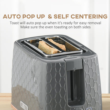 2 Piece 1.7L Kettle and 2-Slice Toaster Set with Auto Shut Off - Grey