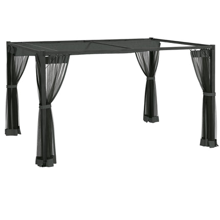 Set of 3 Retractable Pergola Gazebo with Nettings for Outdoor Shade - Dark Grey