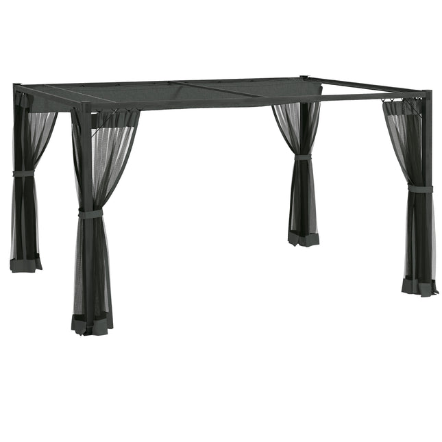 Set of 3 Retractable Pergola Gazebo with Nettings for Outdoor Shade - Dark Grey