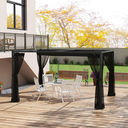 Set of 3 Retractable Pergola Gazebo with Nettings for Outdoor Shade - Dark Grey